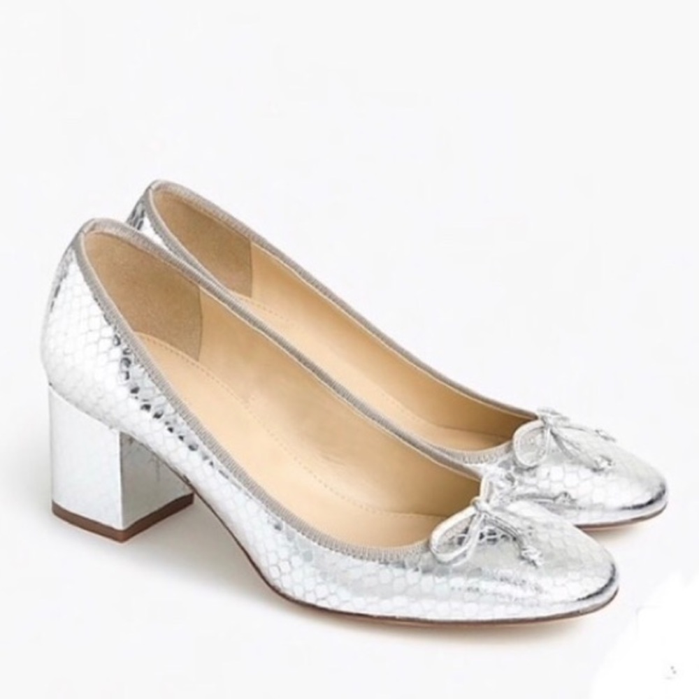 J. Crew Silver Croc Ballet Pumps size 9.5 NWOT